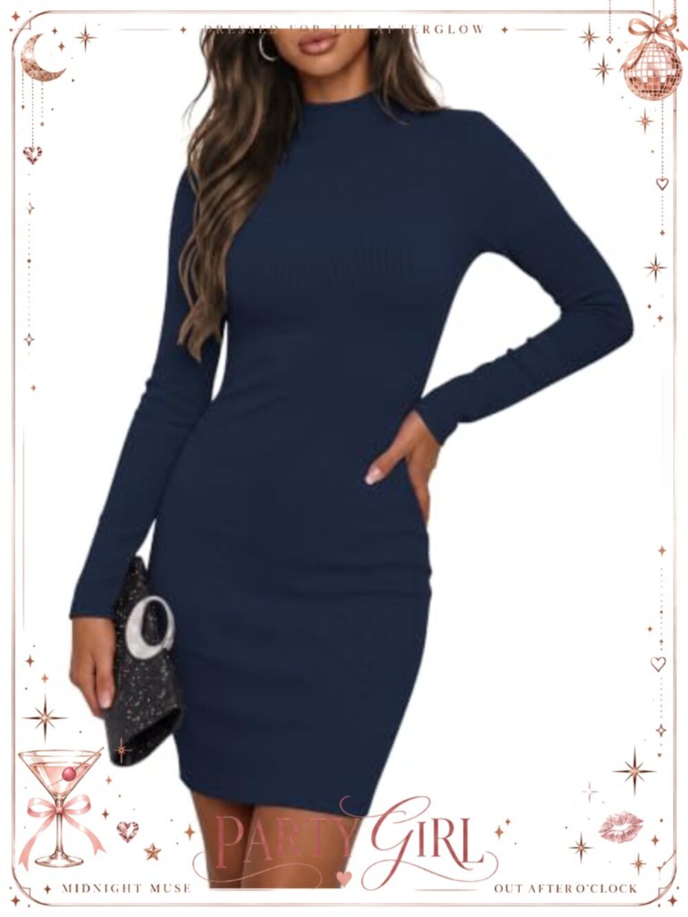 Ribbed Knit Long Sleeve Bodycon Mini Dress Mock Neck Fall Winter